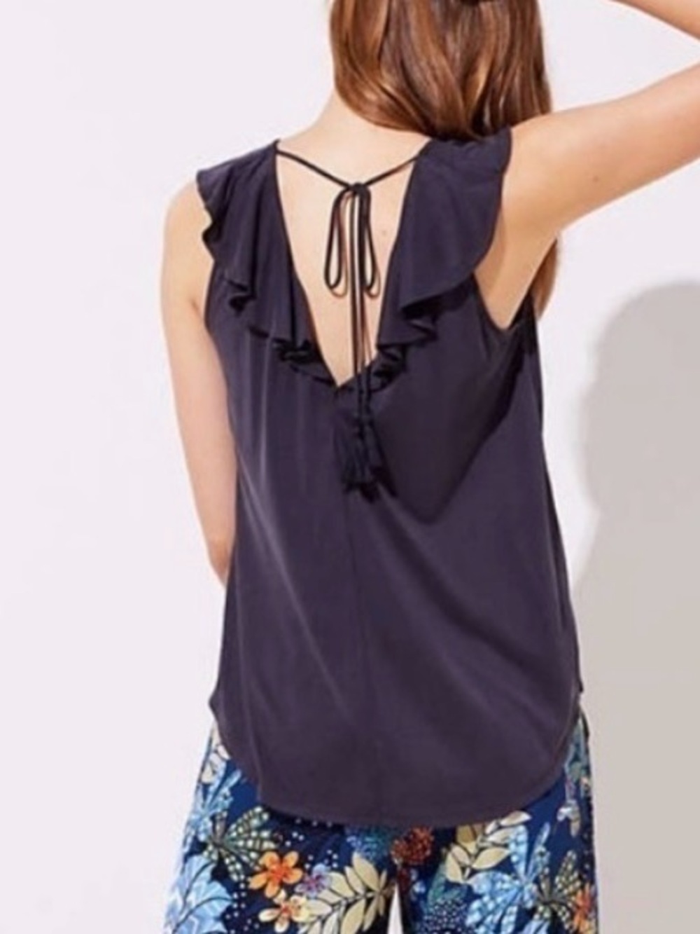 Loft Ruffle Tie Back Flutter Blouse Black Sz M Spring Feminine Flirty Summer